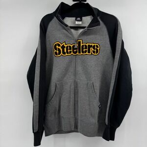 Pittsburgh Steelers NFL Team Apparel Full Zip Hoodie Gray Black Mens Small
